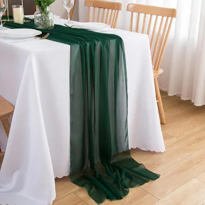 Produktbild von Chiffon Tischläufer Hochzeit Deko Dunkelgrün 70 x 400 cm