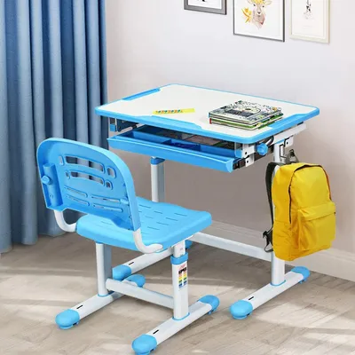 Produktbild von GOPLUS Kindertisch Kinderschreibtisch mit Stuhl, Neigungsverstellbar Höhenverstellbar, Schülerschreibtisch Kindermöbel, Schreibtisch Kinder