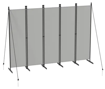 Produktbild von QEENTOE Paravent Raumteiler 5 Teilig 250x180cm Klappbar Freistehend Trennwand Sichtschutz Balkon Stellwand RaumtrennerInnen Außenbereich, Grau