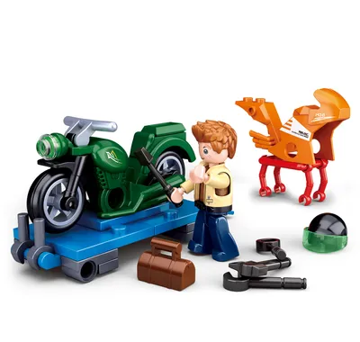 Produktbild von Sluban Motorrad Modell Bausatz aus Klemmbausteinen, grünes Konstruktionsspielzeug