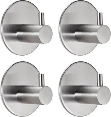 Produktbild von GKA 4 Stück Handtuchhaken silber rund massiv Klebehaken Edelstahl Metall Haken Selbstklebend Bad Küche Handtuchhalter Kleiderhaken ohne Bohren