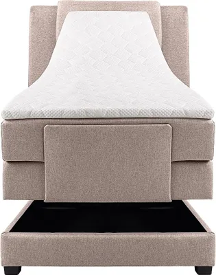 Produktbild von Boxspringbett mit Bettkopfteil + elektrischem Untergestell mit Relaxfunktion + Matratze + Topper - 100 x 200 cm - Stoff - Beige - CASTEL II von PALACIO