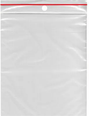 Produktbild von 1000x Druckverschlussbeutel  50 x  70 mm mit Rundlochung Farbstreifen rot