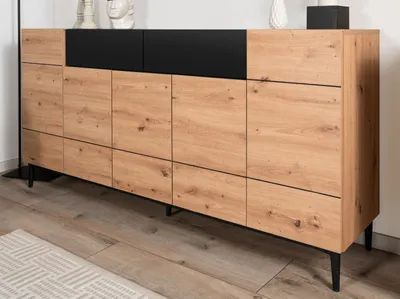Produktbild von Sideboard "Liam" in Artisan Eiche und schwarz Anrichte 180 x 90 cm