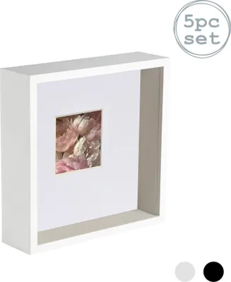 Produktbild von Nicola Spring 5 Stück 6 x 6 3D-Schatten-Tief Box Photo Frame Set - Craft Anzeigen Bilderrahmen mit 2 x 2-Halterung - Weiß