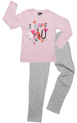 Produktbild von Disney Minnie Mouse Schlafanzug für Mädchen - Thinking of you Kinder Pyjama Set Langarm Oberteil mit Hose Rosa/Grau 110-116