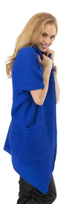 Produktbild von Damen Strickjacke Sweats Poncho Umhang Cardigan Jacke; Blau/M/L