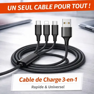 Image de Câble Multi 3-en-1 – USB-C, Micro-USB & Lightning