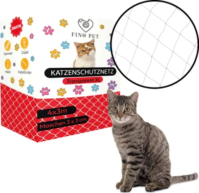Produktbild von FinoPet Katzennetz für Balkon 4x3 Meter transparent inklusive Befestigungsmaterial