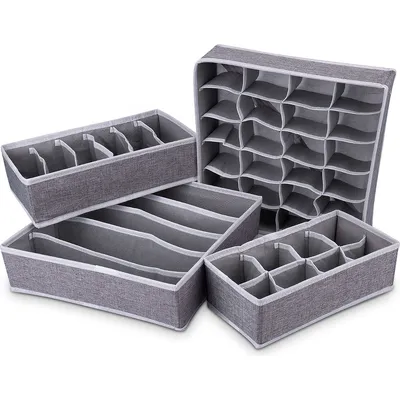 Produktbild von 4er Aufbewahrungsbox,Unterwäsche Ordnungssystem für Kleiderschrank, faltbar, Ordnungsboxen für BHs, Unterwäsche, Socken, Krawatten，grau