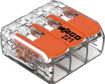 Produktbild von 10x COMPACT-Verbindungsklemme 3-Leiter-Klemme (221-413)  für alle Kabel bis 4 mm²