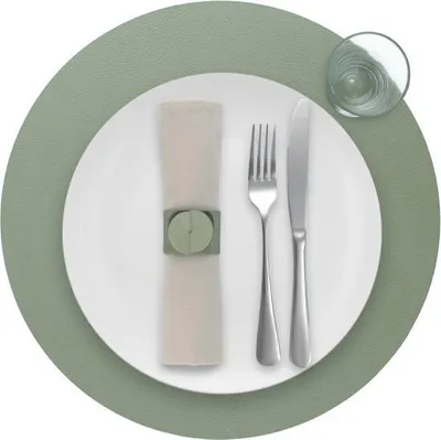 Produktbild von Platzdeckchen Skinnatur "Laurel" - Platzsets - Tischset - Rund - Recyceltes Leder - Grün - 38cm - 1 Stück