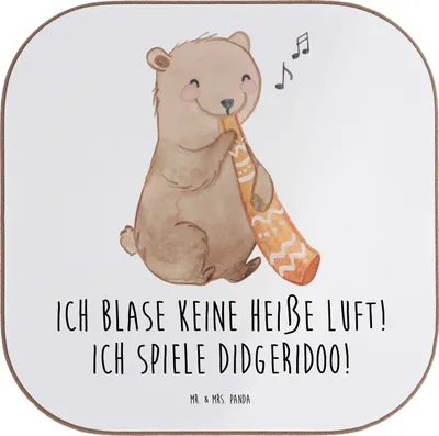 Produktbild von Mr. & Mrs. Panda Untersetzer Glas Didgeridoo Spieler - Weiß - Geschenk, Blasinstrument, Australien, Coaster, für Gläser, traditionell, gläseruntersetzer, Musiker, Musik