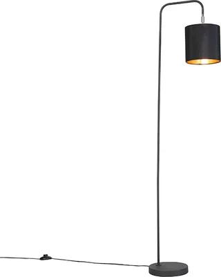 Produktbild von Qazqa Modern Stehleuchte mit Schirm, Stehlampe - Lofty - Schwarz, Rund, max. 60W, Geeignet für LED, 140.5cm, Ideal als Wohnzimmerlampe