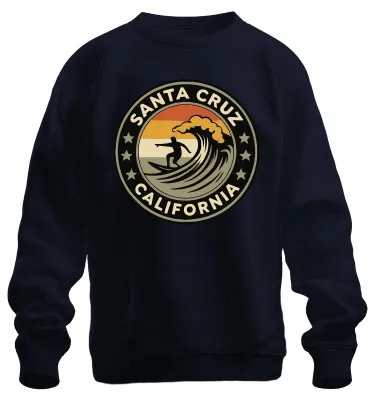 Produktbild von Santa Cruz California Surfer Welle Retro Strand Küste Sweatshirt Pullover, Navy, L