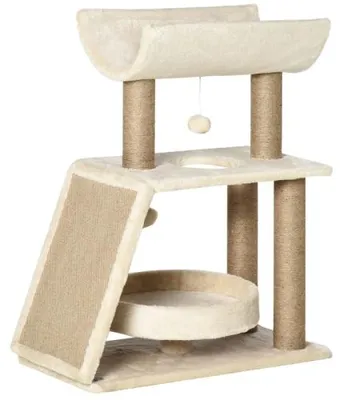 Produktbild von Natur 60 x 30 x 76 cm Kratzbaum Katzenbaum Mit Katzenbett & Spielzeug Pluesch Fuer Katzen