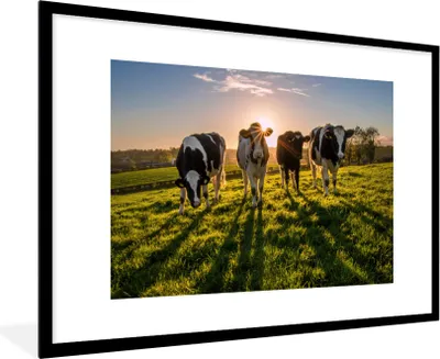 Produktbild von MuchoWow® Gerahmtes Poster Kühe - Sonne - Gras - Tiere - Bauernhof 90x60 cm - Poster mit Schwarzem Bilderrahmen Wandposter Rahmen Foto Bilder - Wanddekoration - Fotos