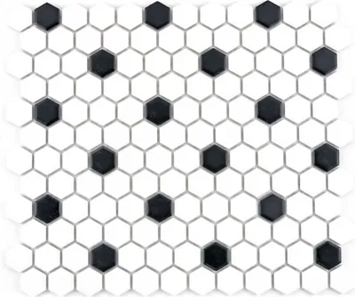 Produktbild von Mosaik Fliese Keramik Hexagon schwarz weiß matt Fliesenspiegel Küche MOS11A-0301