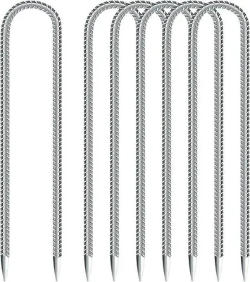 Produktbild von Grundanker-Set - 6 Stücke - 30 cm lang - U-förmige Haken - Zaunanker - Sicherungshaken für Zaun, Trampolin, Caravan, Gartenpfeiler