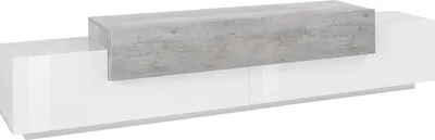 Produktbild von Fernsehschrank Nico, Niedriges Sideboard für Wohnzimmer, Sockel für TV-Möbel, 100 %  Italy, cm 240x45h52, Weiß glänzend und Zement