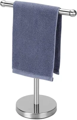 Obrázok produktu pre Uniqoos® Voľne stojaci držiak na uteráky z nehrdzavejúcej ocele 304, striebornej farby s brúseným povrchom – stabilná základňa, bez potreby vŕtania, úsporný dizajn pre moderné kúpeľne