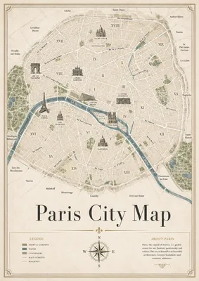 Immagine prodotto di Poster vintage con mappa della città, formato DIN A2 – Mappa di Parigi, decorazione a tema Parigi, stampata su carta Ilford opaca