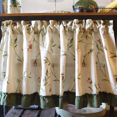 Produktbild von 1 Stück Scheibengardine Kurzgardine Landhausstil Küchengardine mit Blumenmuster, 130x50cm