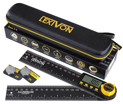 Produktbild von LEXIVON Digitaler Winkelmesser aus Aluminium, 180 mm, Digital Winkellehre Mehrzweck-Winkelmessgerät, inklusive XL-Display und robuster Reißverschlusstasche (LX-DAF7) – Digitaler, 180 mm