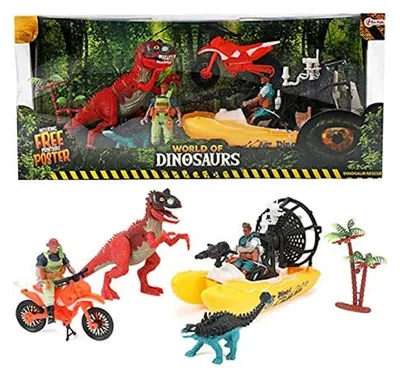 Image de Toi-Toys - Set de figurines - World of Dinosaurs (bateau, dinos, moto, figurines)