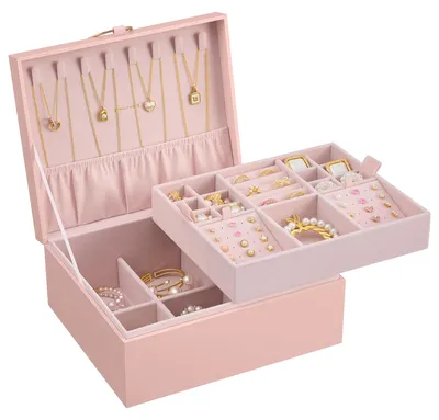Produktbild von SONGMICS Schmuckkästchen 2 Ebenen, mit Schloss, 23,9 x 20 x 11,2 cm – Pastellrosa