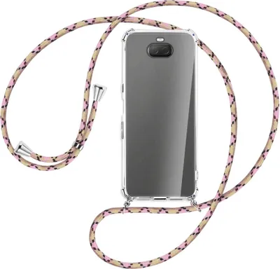 Produktbild von Handykette Backcover-Schutzhülle mit Band (Metall silberfarben) für Sony Xperia 10 Plus - rosa Karo