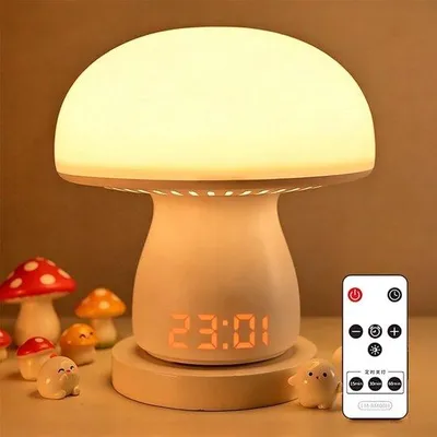 Productafbeelding van Paddenstoellamp met Afstandsbediening en Klok, Dimbaar Bedlampje, Aanraakbaar, USB-Oplaadbaar, 3600 mAh Batterij, LED Paddenstoellamp me