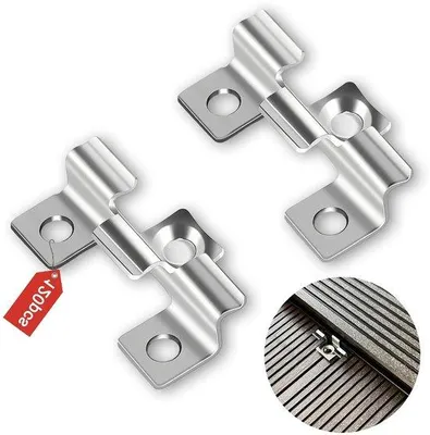 Image de Attaches pour lames de terrasse en acier inoxydable - 120 pièces - Invisibles - Adaptées aux terrasses en bois massif et en composite