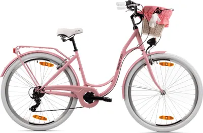 Produktbild von Goetze Mood 28 Zoll City Bike, 18 Zoll Tiefeinsteiger, 7-Gang Shimano Tourney, V-Bremse, LED-Beleuchtung, Komfortsattel, Rattankorb mit Bezug