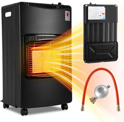 Produktbild von ISOISL Gasofen Keramik 4200 Watt mit 3 Stufen, Sauerstoffmangelsicherung, Gasschlauch & Regler, 4 Rollen