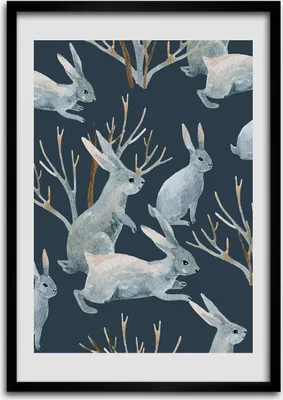Produktbild von Bild - Bilderrahmen - 50 cm x 70 cm - MDF - Rahmen - Wandkunst Kaninchen