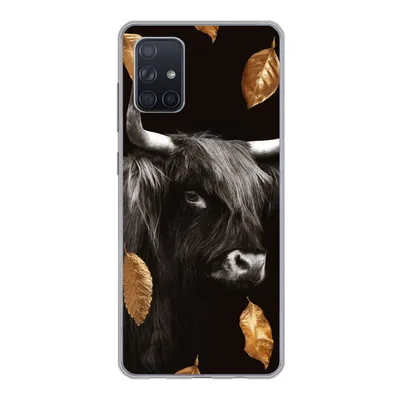 Produktbild von MuchoWow® Handyhülle Schutzhülle Hülle für Samsung Galaxy A51 Schottischer Highlander - Blätter - Gold - Schwarz Silikon Softcase Handy Hülle - Schutzabdeckung