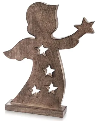 Image de Figurine de Noël en bois - Ange MANGO - 43 cm - Marron - Décoration de Noël