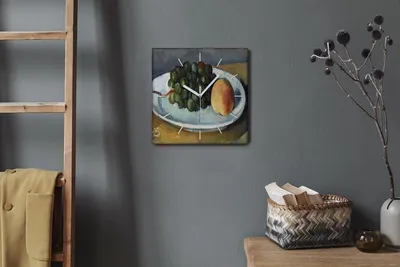 Produktbild von Coloray Hodiny Unikátní 30x30 cm  Tiché hodiny Pro obývací pokoj a kuchyň Nástěnné hodiny Plátno Bílé ručičky hodin - Hrozny broskve
