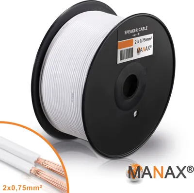 Produktbild von Lautsprecherkabel Audio Kabel Boxenkabel 100% CCA 100m 2x0,75mm² weiß