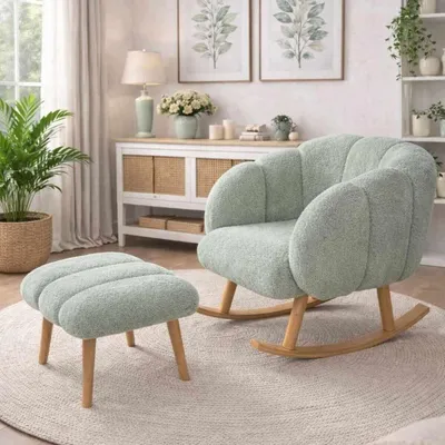 Image de Hanah Home, ensemble élégant composé d'un fauteuil et d'un pouf (2 pièces) - 100% mélaminé, couleur verte