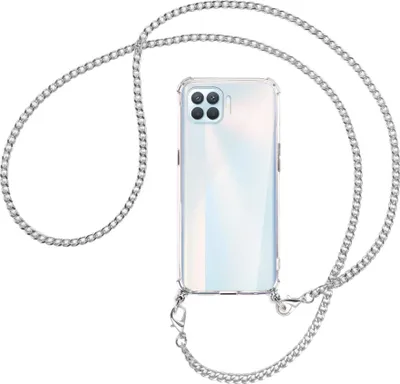 Produktbild von Handykette Backcover-Schutzhülle mit Band (Metall silberfarben) für Oppo A93 - silberfarbene Kette