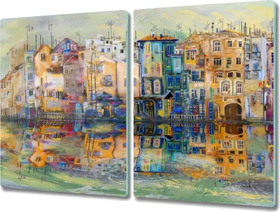 Produktbild von Coloray Hackbrett Herdabdeckplatte 2x40x52 cm Küchenbrett Kochplattenabdeckung Schneidebrett - Stadt Wasser