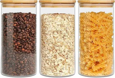 Produktbild von Unyqoos® 3er-Set 900 ml luftdichte Vorratsgläser aus Borosilikatglas, Bambusdeckel mit Silikondichtung, 28 cm x 8 cm – transparente Küchenbehälter für Pasta & Trockenware