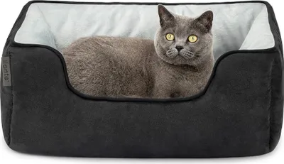 Immagine prodotto di divano reversibile per gatti lionto, letto per gatti 2 in 1, morbidamente imbottito e facile da pulire, design moderno, 60x50 cm, nero/grigio