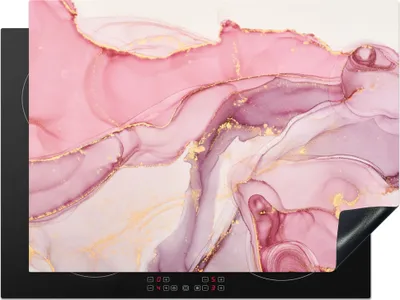 Produktbild von KitchenYeah© Herdabdeckplatte Gold - Marmor - Rosa , 71x52cm, Küche Deko, Glaskeramikkochfeld Herdabdeckung, Abdeckplatte fùr Kochfeld