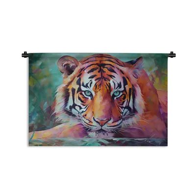 Obrázek produktu pro MuchoWow® Tapiserie na zeď Tiger - Olejomalba - Zvířata - Umění 180x120 Tapiserie Dekorace na zeď Šála