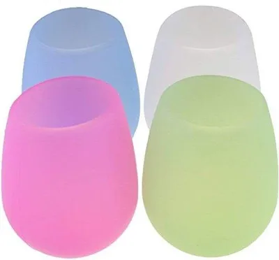 Image de Lot de 4 verres à vin en silicone, incassables, 360 g, lavables au lave-vaisselle, colorés, adaptés aux voyages