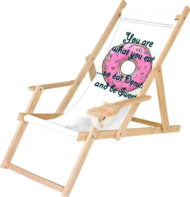 Produktbild von Holz Liegestuhl Klappbar Klappliegestuhl mit Armlehne und Getränkehalter Strandstuhl Motiv Donut You are what you eat [119]