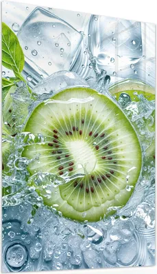 Produktbild von Glasbild 60x90cm in XXL für Wohnzimmer, Schlafzimmer Motiv Frische Kiwi Splashes